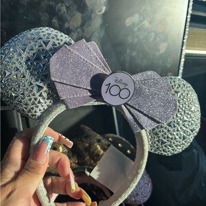Disney Glittery Silver and Purple Minnie Ears Headband